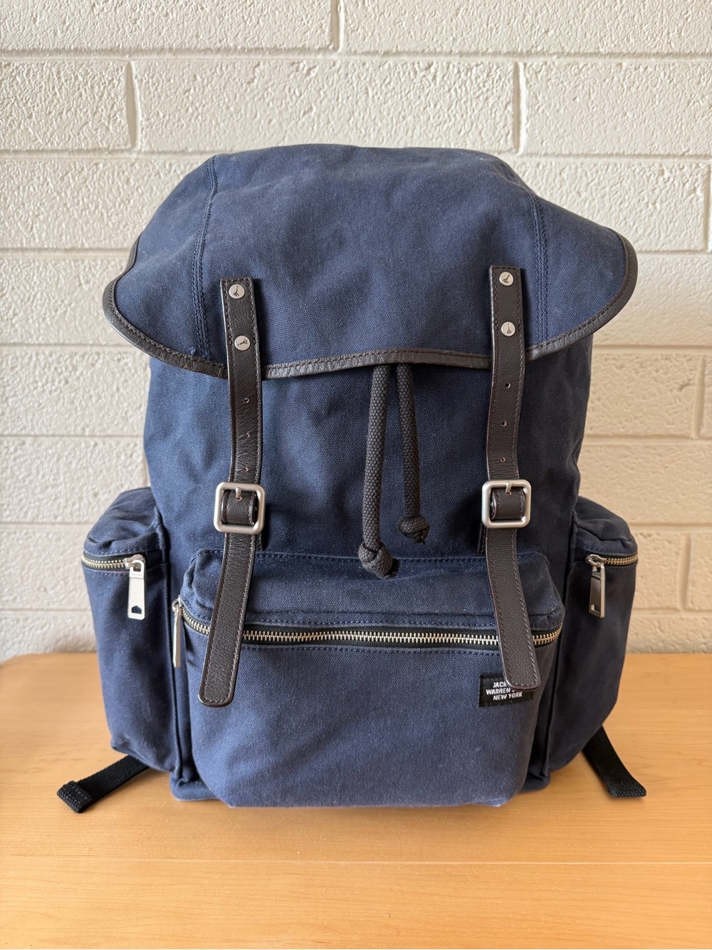 Jack Spade Navy Canvas and Leather Trim Field Backpack Rucksack Bag Large